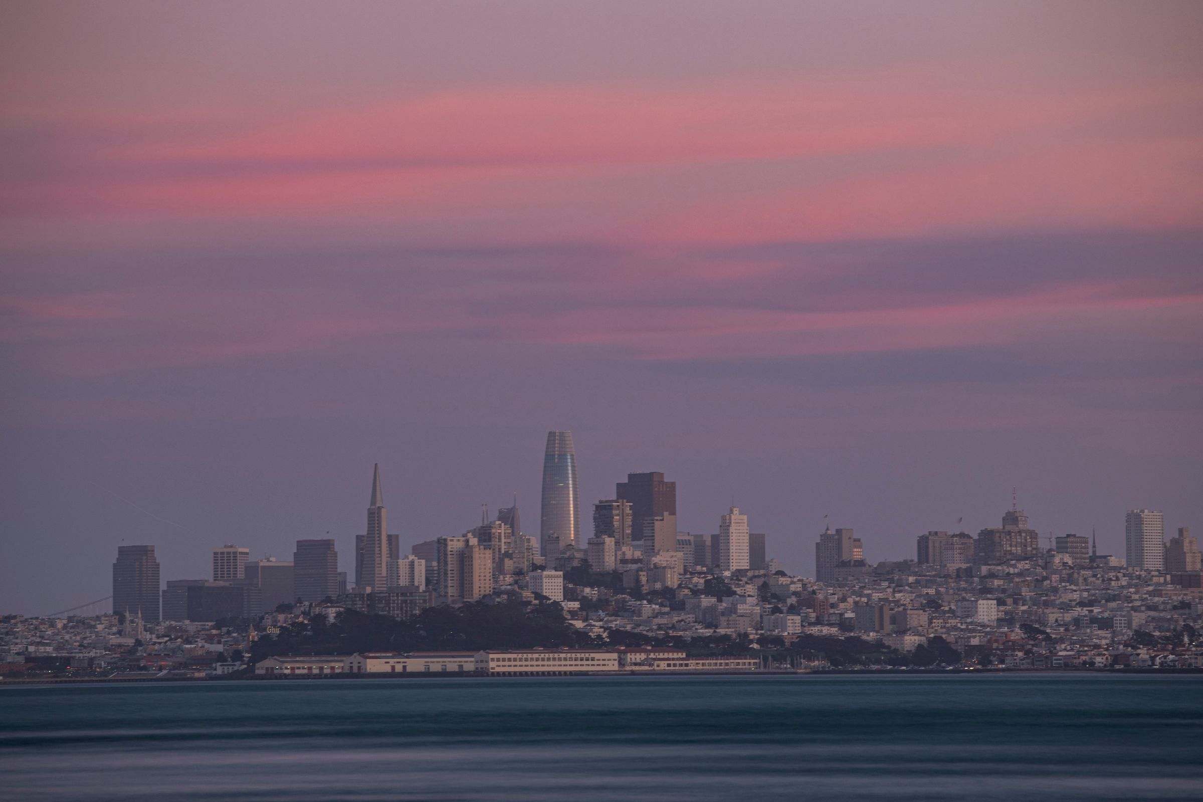 San Francisco skyline at twilight seen from across the bay